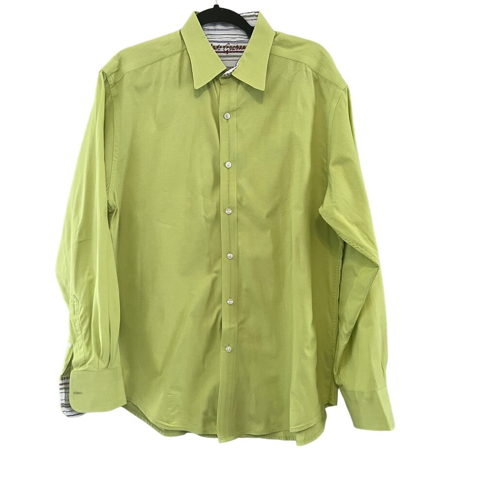 Robert Graham Green Patterned Striped Flip Cuff Button Down Shirt XL
